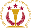 Dark red logo for the National Society of Collegiate Scholars program