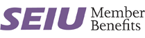 SEIU member benefits logo with purple and black text.