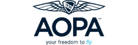 AOPA Member logo with black lettering and a pair of wings in the logo design.